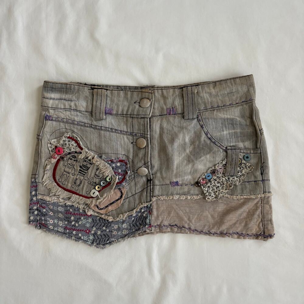 Rare Y2K Patchwork Denim Mini Skirt - Size M